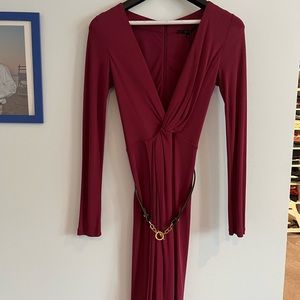 Brand new with tags Gucci burgundy wine colored dress with leather belt